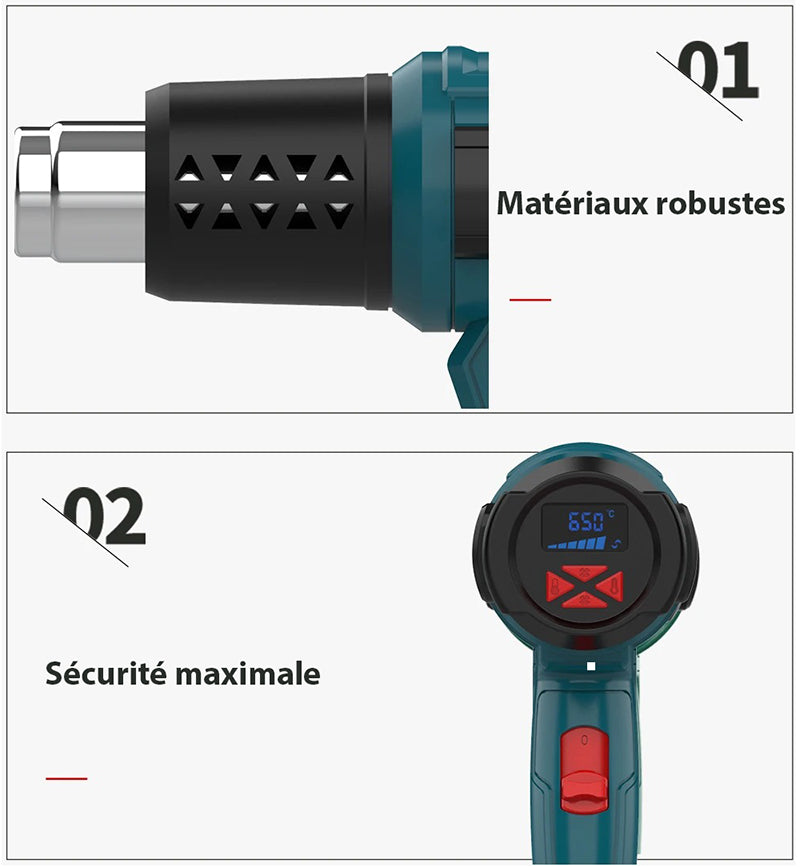 Effektiv Varmepistol 2000W - Justerbar Temp. & 4 Dyser