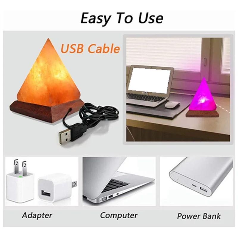 USB LED Pyramid med Himalaya kristallsaltlampa, luftrenare & stämning