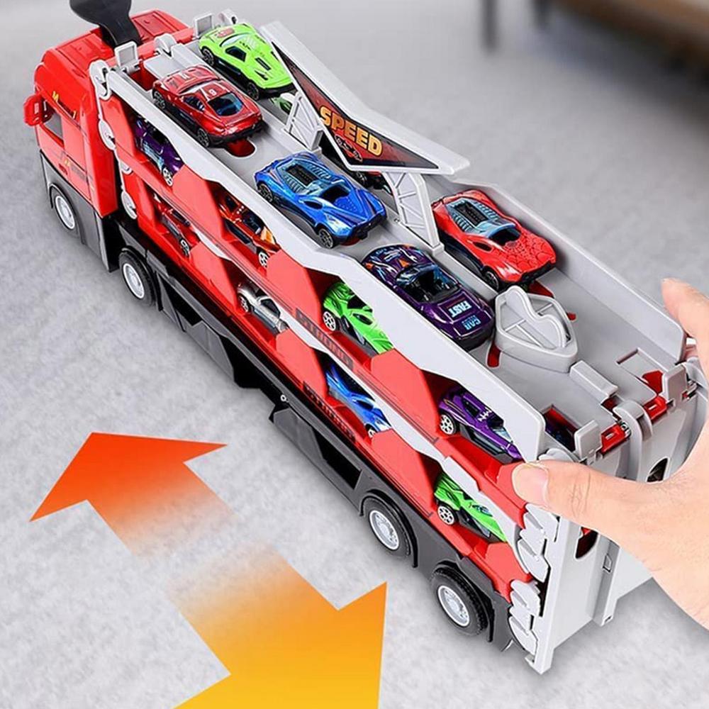 Stor transportlastbil med trailer och minibilset