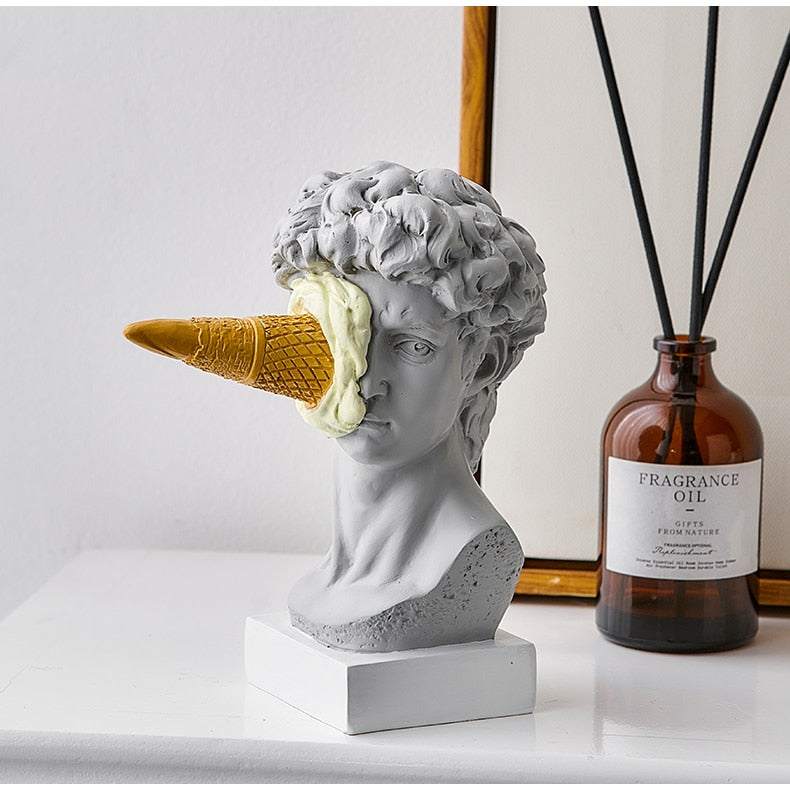 David-figur med isdekoration till hemmet skulptur