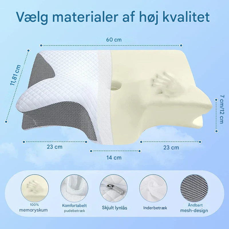 Ergonomisk Pude i Memory Foam | 2-i-1 Design til Nakkesmerter og Komfortabel Søvn