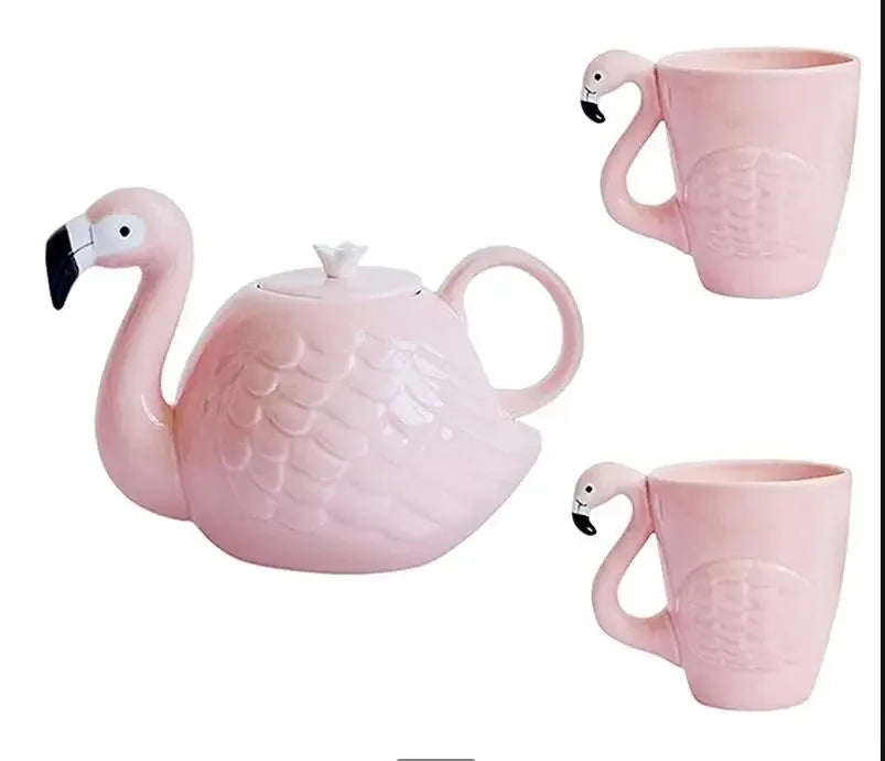 Pink Flamingo Keramisk Te Sæt