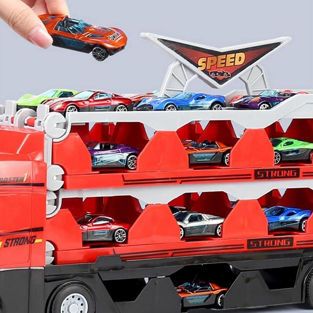 Stor transportlastbil med trailer och minibilset