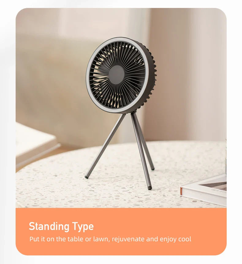 Genopladelig Campingventilator med LED & Powerbank