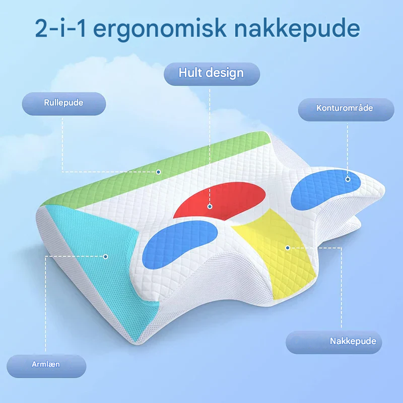 Ergonomisk Pude i Memory Foam | 2-i-1 Design til Nakkesmerter og Komfortabel Søvn