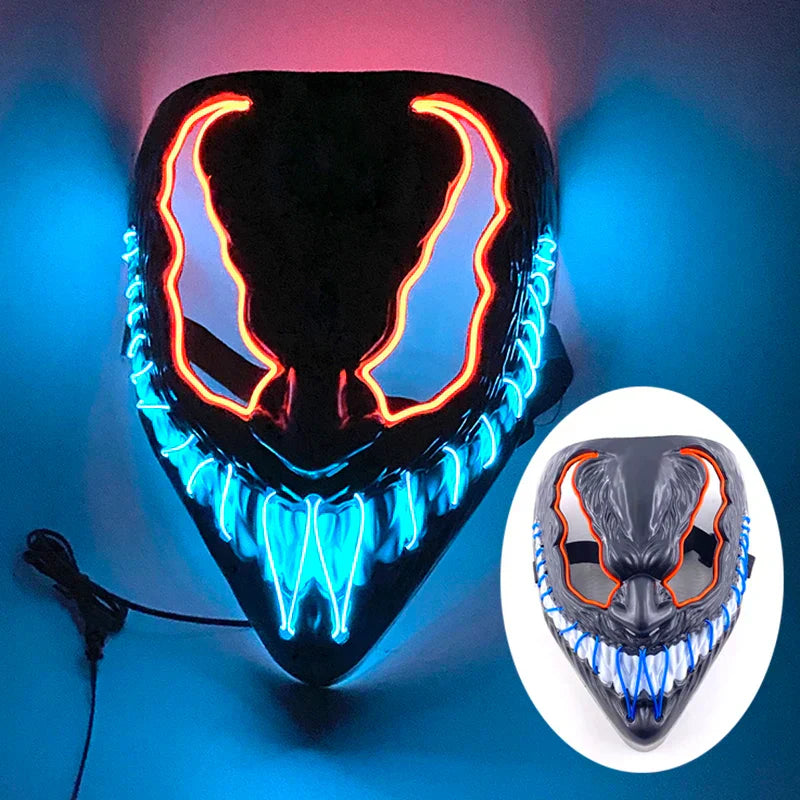 Neon LED Ansiktsmask, handmålad, full täckning med blinkande lägen, PVC + EL