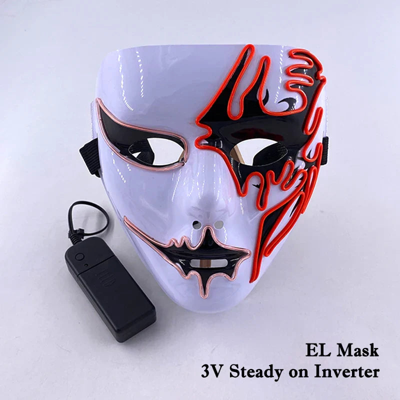 Neon LED Ansiktsmask, handmålad, full täckning med blinkande lägen, PVC + EL