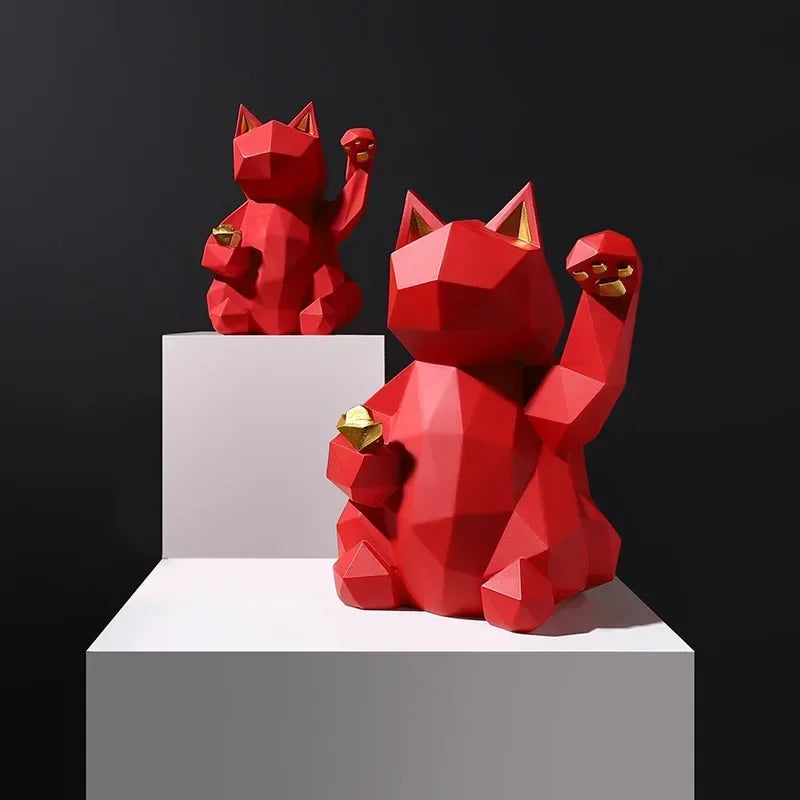 Minimalistisk Geometrisk Kattstaty för Lycka