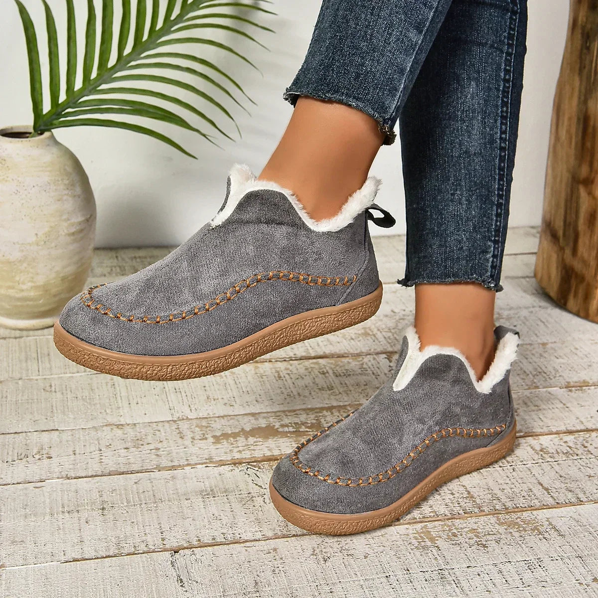 Dam Varm Vinter Slip-On Stövlar med Platå
