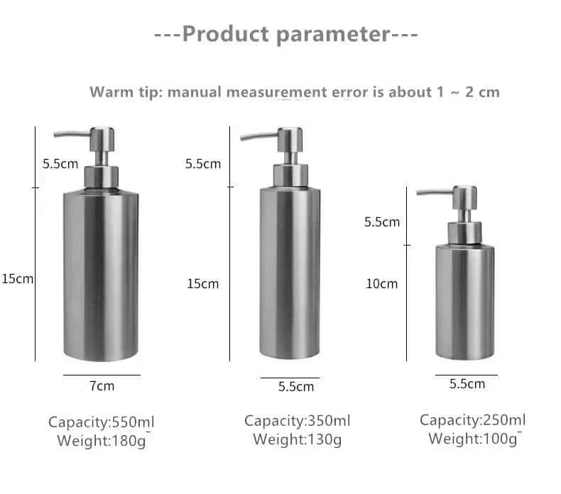 Elegant sæbe dispenser i rustfrit stål - 250ml/350ml/550ml håndpumpe