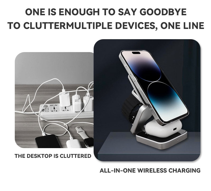 3-i-1 Hurtig Magnetisk Trådløs Oplader til iPhone, AirPods & Apple Watch