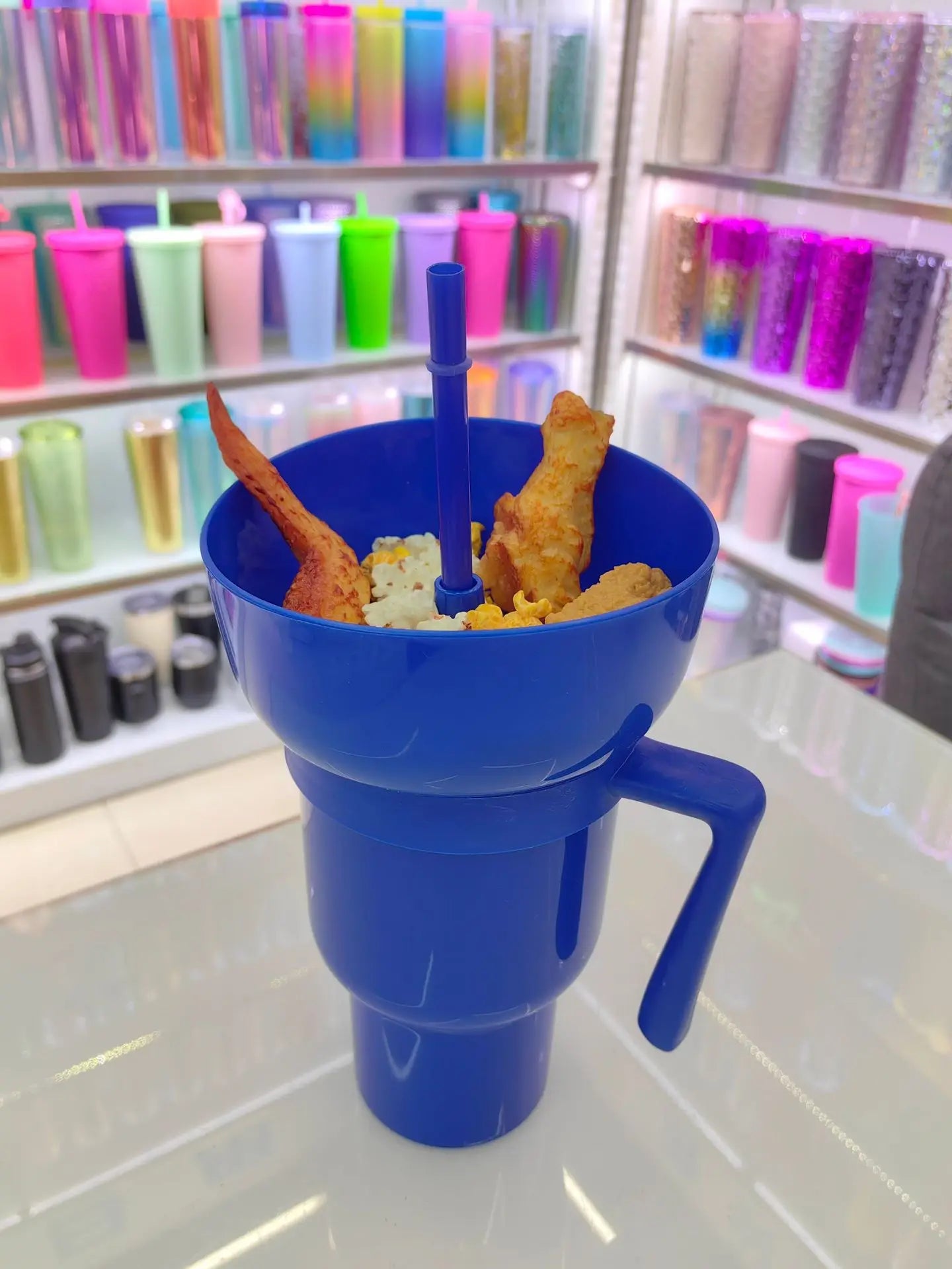 DualSip Luxe Krus til Snacks og Drikke | 2-i-1 Tasse med Lækagesikker Design til Travle Dage og Familieture