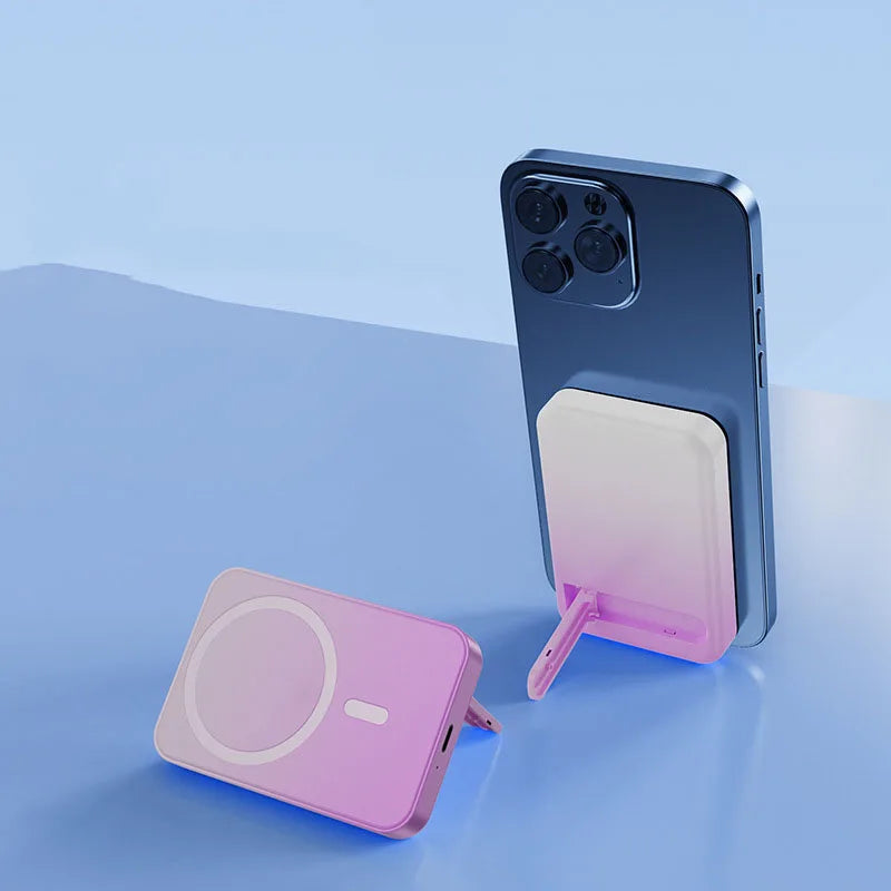 Trådløs magnetisk powerbank med støttefod