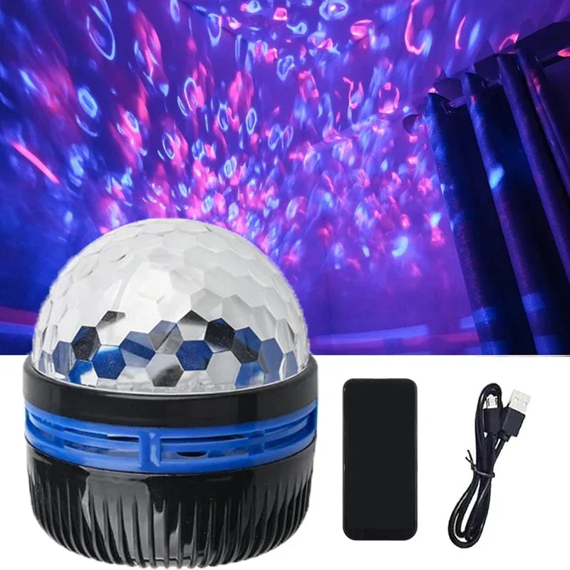 AuroraLys Proyector | Musiksynergi og Fjernbetjening | RGB Ambientelys | USB Opladning | 7,8×7,8×8,7 cm
