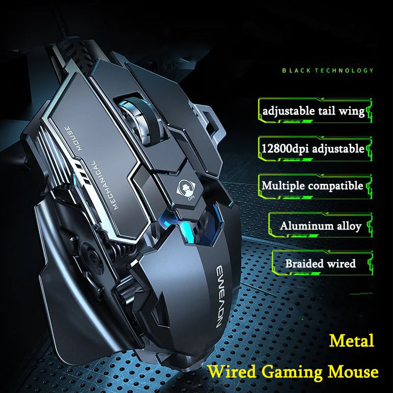 Ergonomisk RGB Mekanisk Gaming Mus i Metal med Kablet Design