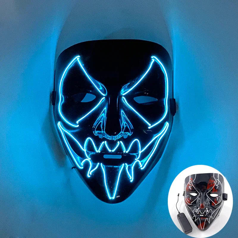 Neon LED Ansiktsmask, handmålad, full täckning med blinkande lägen, PVC + EL