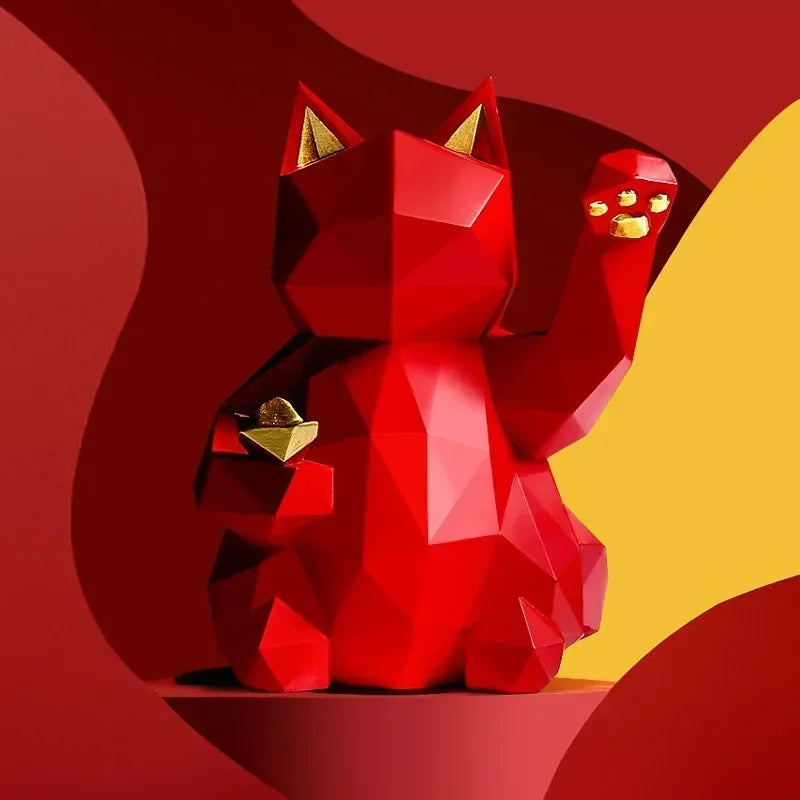 Minimalistisk Geometrisk Kattstaty för Lycka