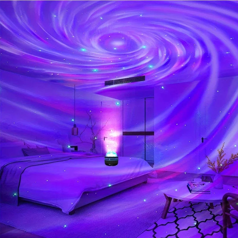 AuroraLys Proyector | Musiksynergi og Fjernbetjening | RGB Ambientelys | USB Opladning | 7,8×7,8×8,7 cm