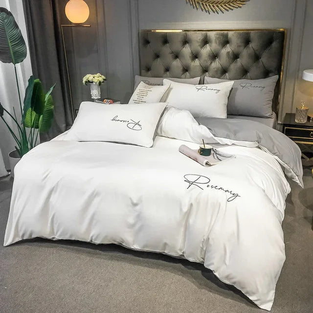 Elegant luksus sengetøj med broderet design