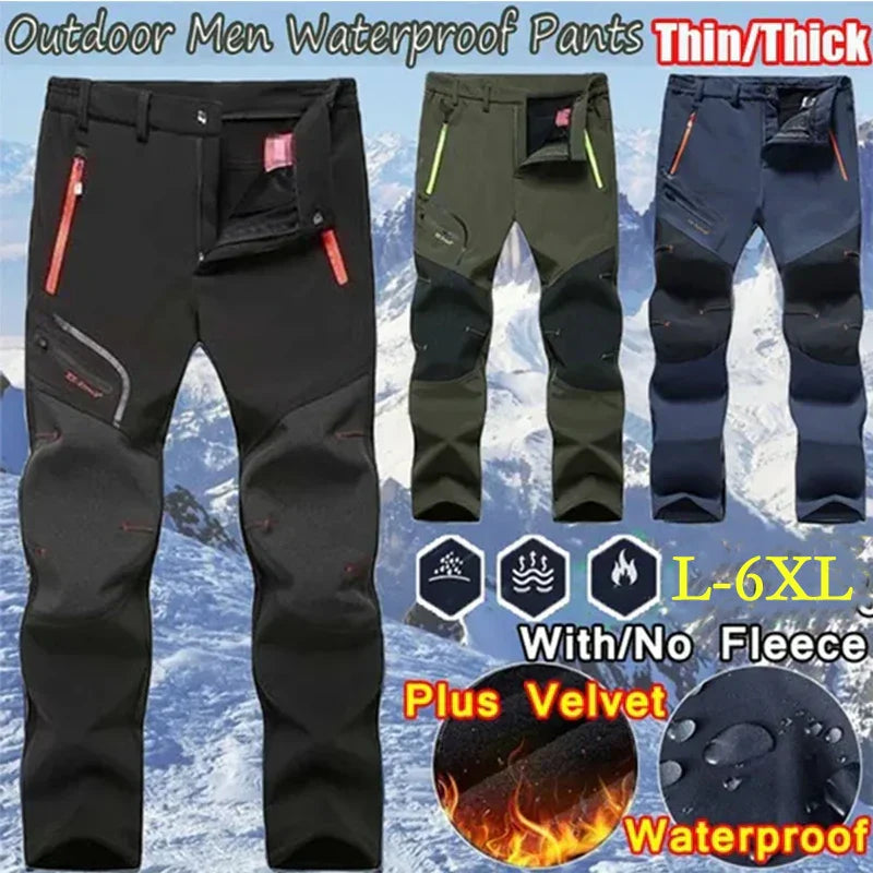 Vattentäta softshell vandringsbyxor för herrar, varma och vindskyddande, L–6XL