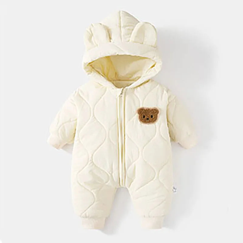 Söt vinteroverall till baby med huva och björnmotiv – mjuk och varm