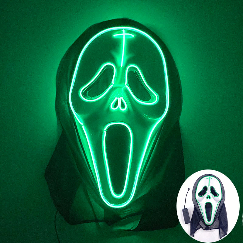 Neon LED Ansiktsmask, handmålad, full täckning med blinkande lägen, PVC + EL