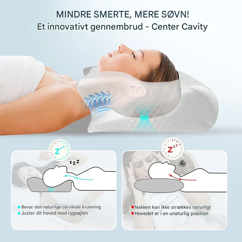 Ergonomisk Pude i Memory Foam | 2-i-1 Design til Nakkesmerter og Komfortabel Søvn