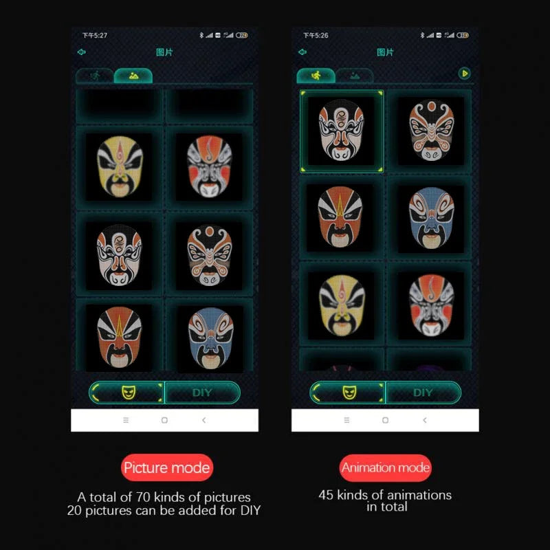 Bluetooth APP Halloweenmask med smart LED, anpassningsbar och uppladdningsbar