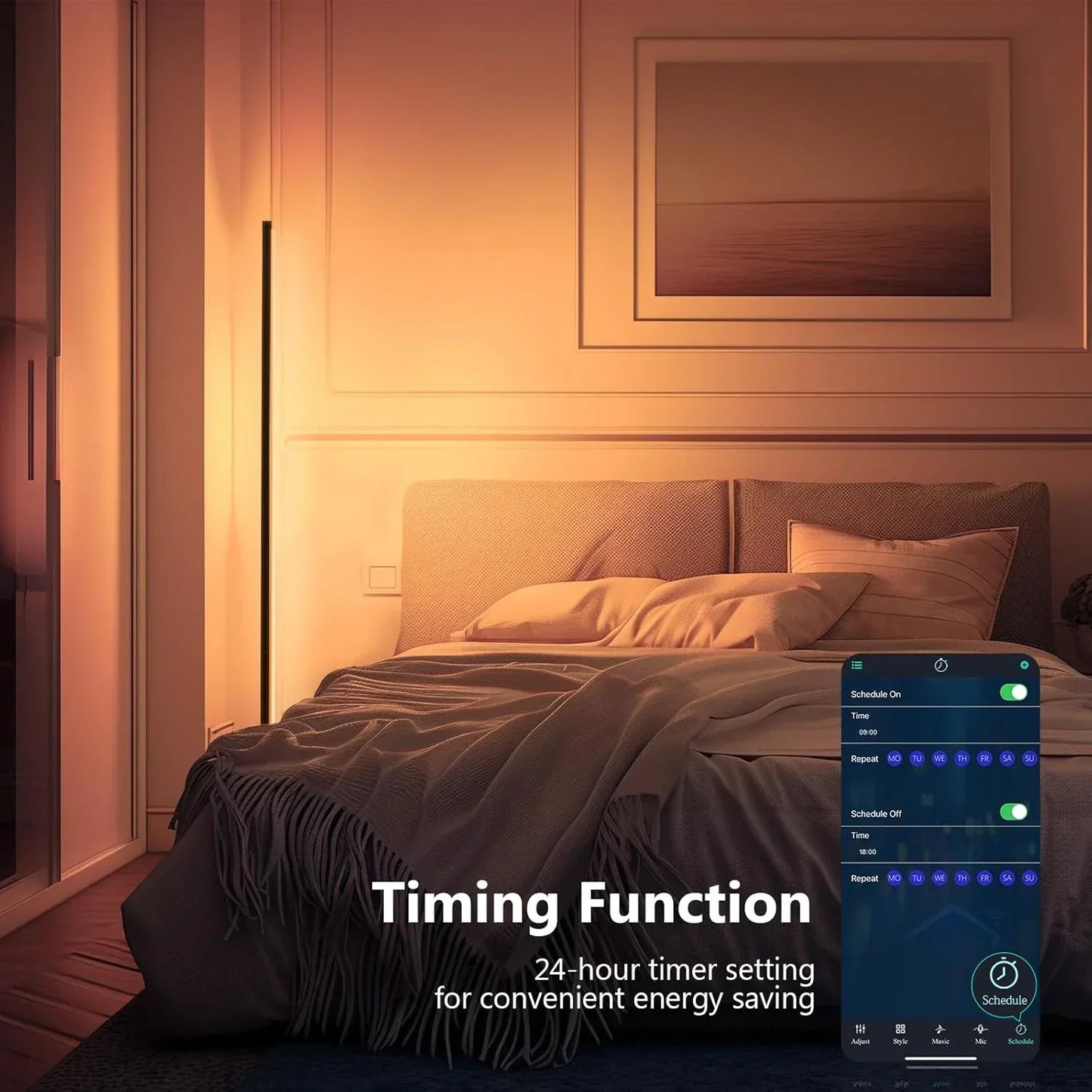 Smart RGB Gulvlampe med Musik-Synkronisering – LED Stemningslys med 16 Mio. Farver, App & Fjernbetjening