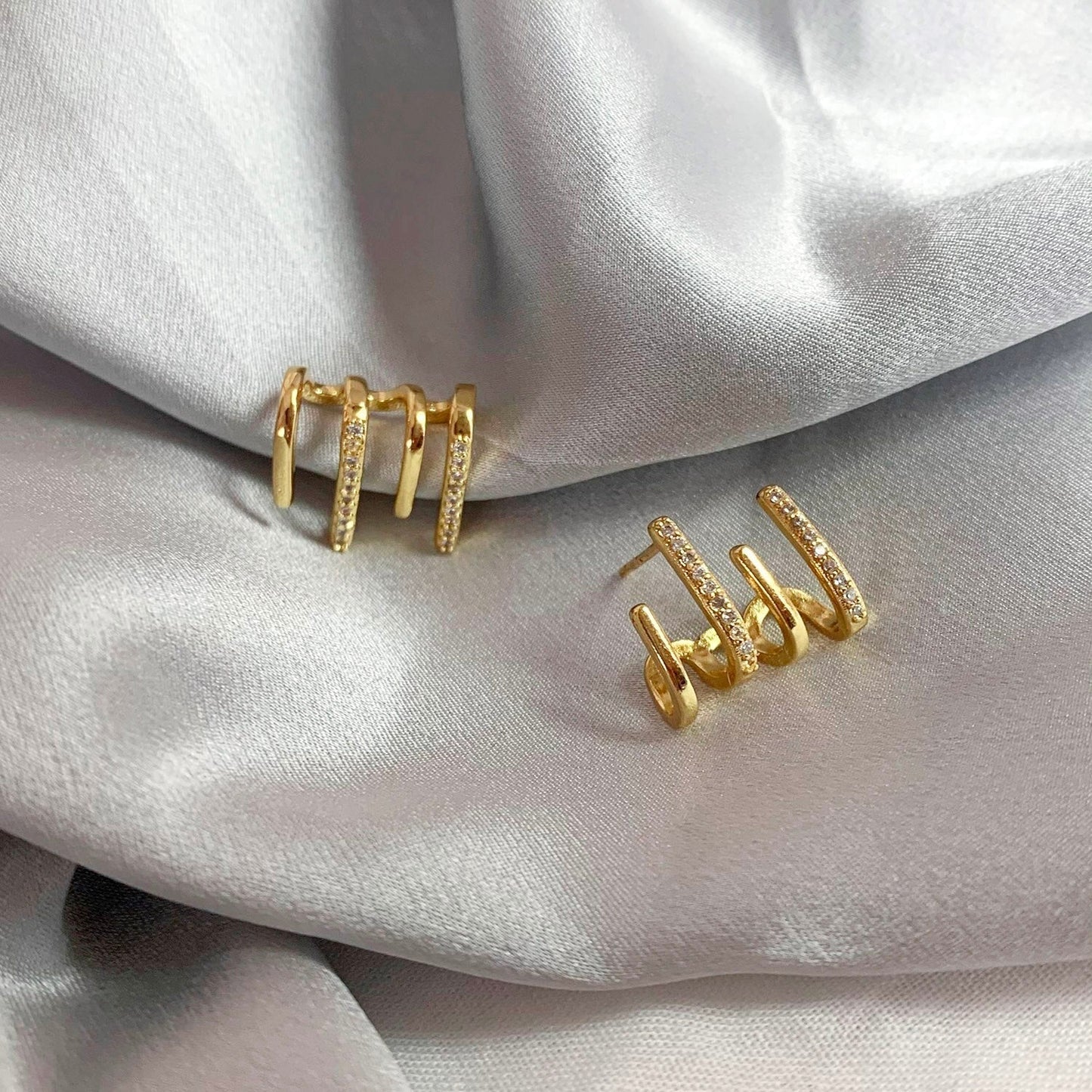 Øreringe med Fire Ring og Zirkonia