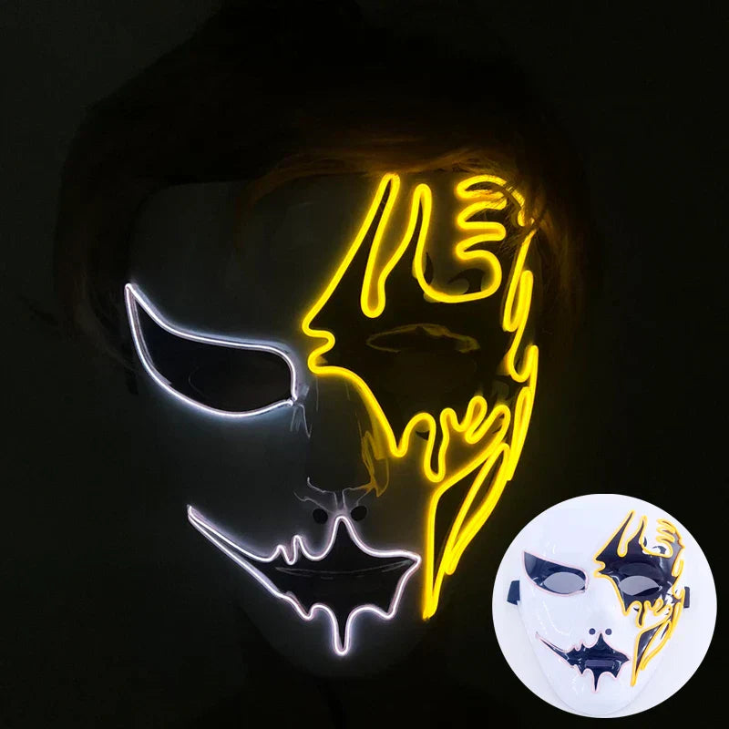 Neon LED Ansiktsmask, handmålad, full täckning med blinkande lägen, PVC + EL