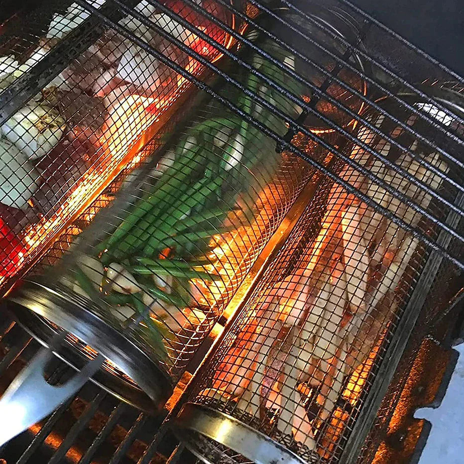 Cylindrisk grill för kött och grönsaker