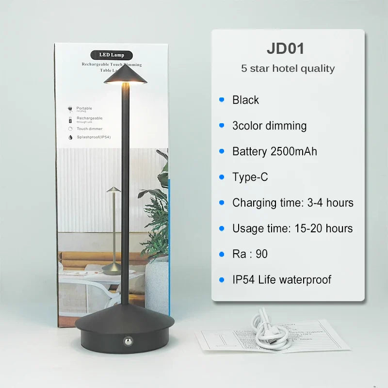 Trådløs LED Bordlampe – Genopladelig, Dæmpbar, Vandtæt, Multifunktionel