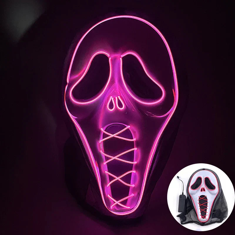 Neon LED Ansiktsmask, handmålad, full täckning med blinkande lägen, PVC + EL