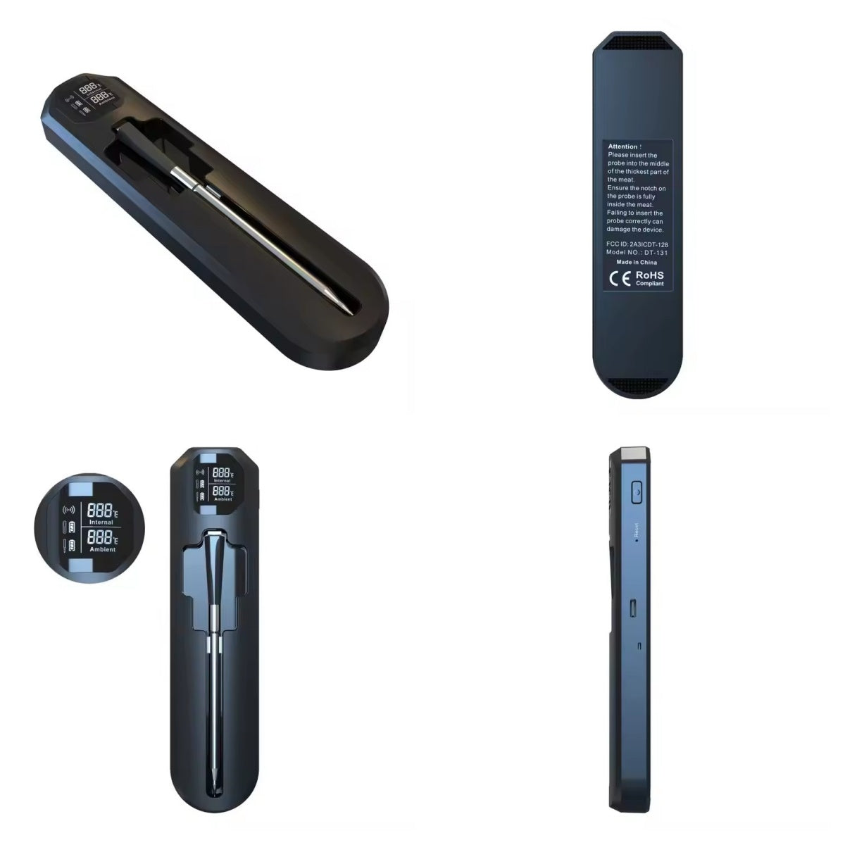 Trådløst Bluetooth-kødtermometer med dobbeltsensorer, IP67-keramisk probe og app-styring – Lang rækkevidde til grill, ovn og BBQ