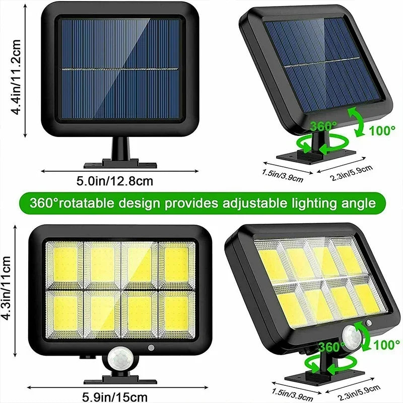 100 COB LED Solarlampe med bevægelsessensor og 3 indstillinger - IP65