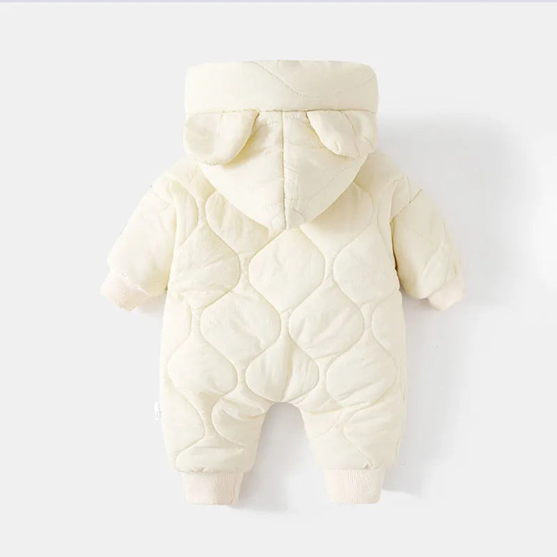 Söt vinteroverall till baby med huva och björnmotiv – mjuk och varm