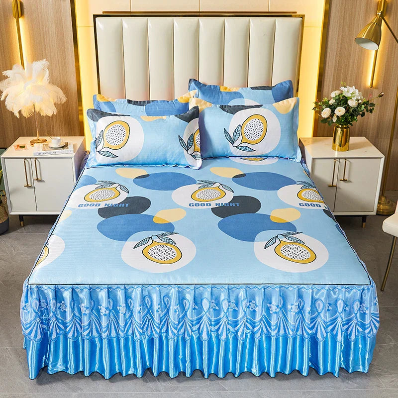 Lyxig sängklädeskant i silkessammet med elegant spets