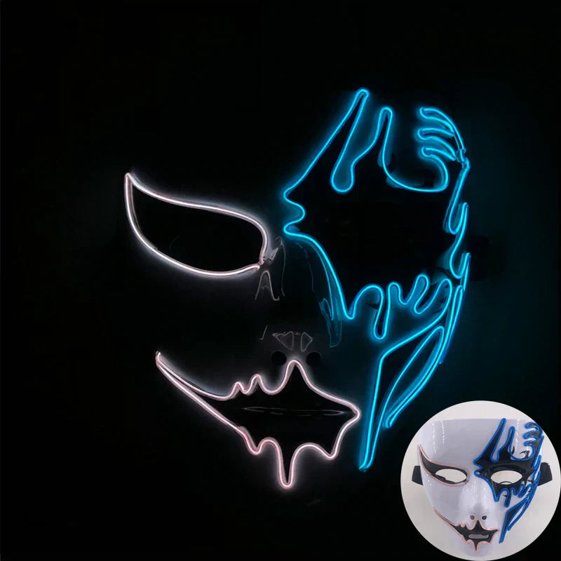 Neon LED Ansiktsmask, handmålad, full täckning med blinkande lägen, PVC + EL