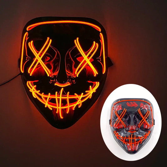 Neon LED Ansiktsmask, handmålad, full täckning med blinkande lägen, PVC + EL