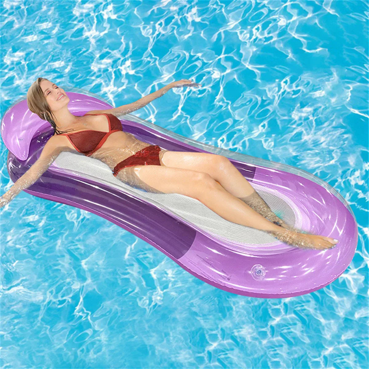 Lyxig uppblåsbar soffa med högt huvudstöd - perfekt för pool och strand
