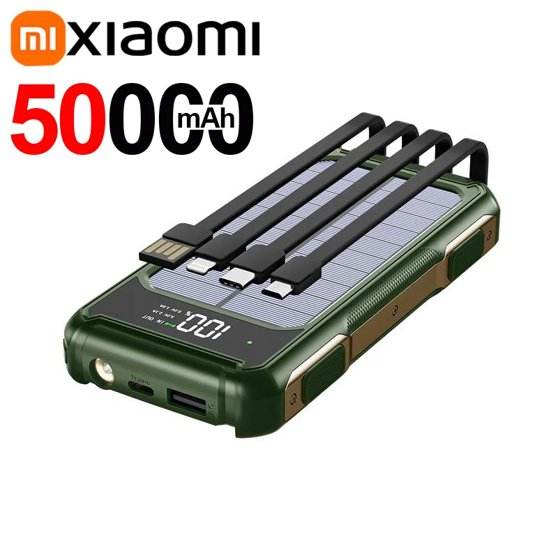 Soldriven Powerbank med 20 000mAh Kapacitet | 4-i-1 Kabel | Nödbelysning