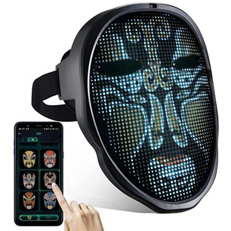 Bluetooth APP Halloweenmask med smart LED, anpassningsbar och uppladdningsbar