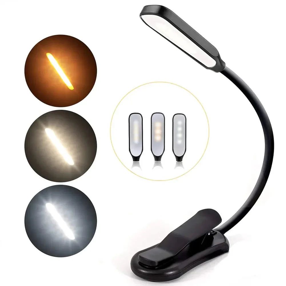 USB Uppladdningsbar LED-läslampa med 3 färgtemperaturer och 9 ljusstyrkor