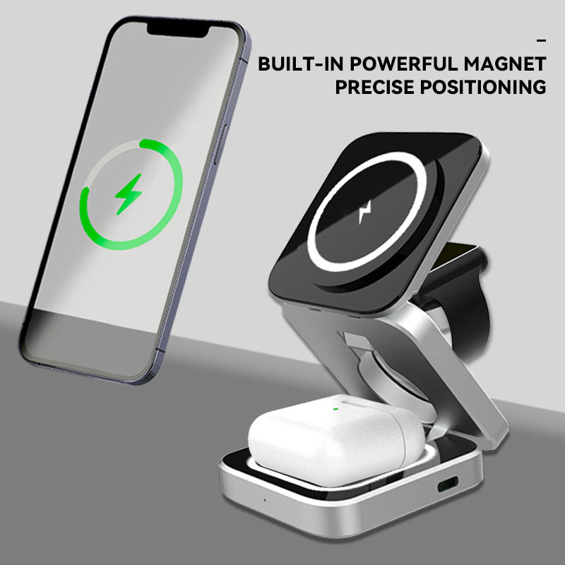 3-i-1 Hurtig Magnetisk Trådløs Oplader til iPhone, AirPods & Apple Watch