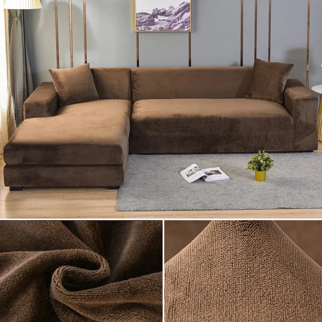 Elegant sofföverdrag i stretchig velour för skydd