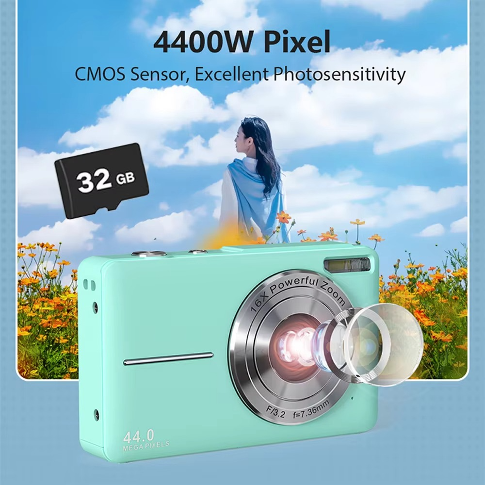 Højopløselig Digitalkamera til Børn - 1080P HD, 44MP, 16x Zoom