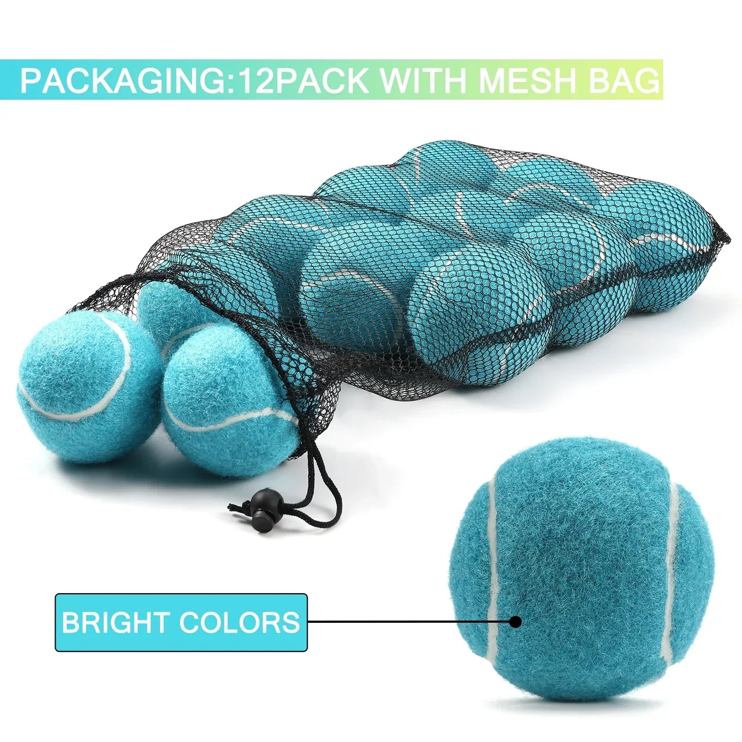 Set med 12 tennisbollar, hög elasticitet, träningsbollar med nätväska