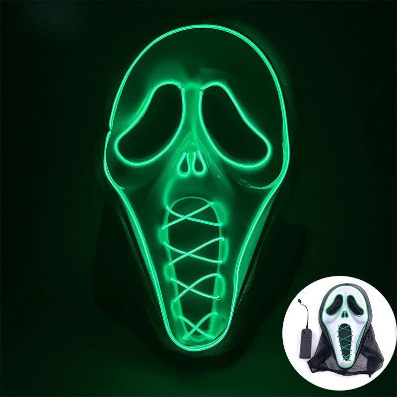 Neon LED Ansiktsmask, handmålad, full täckning med blinkande lägen, PVC + EL