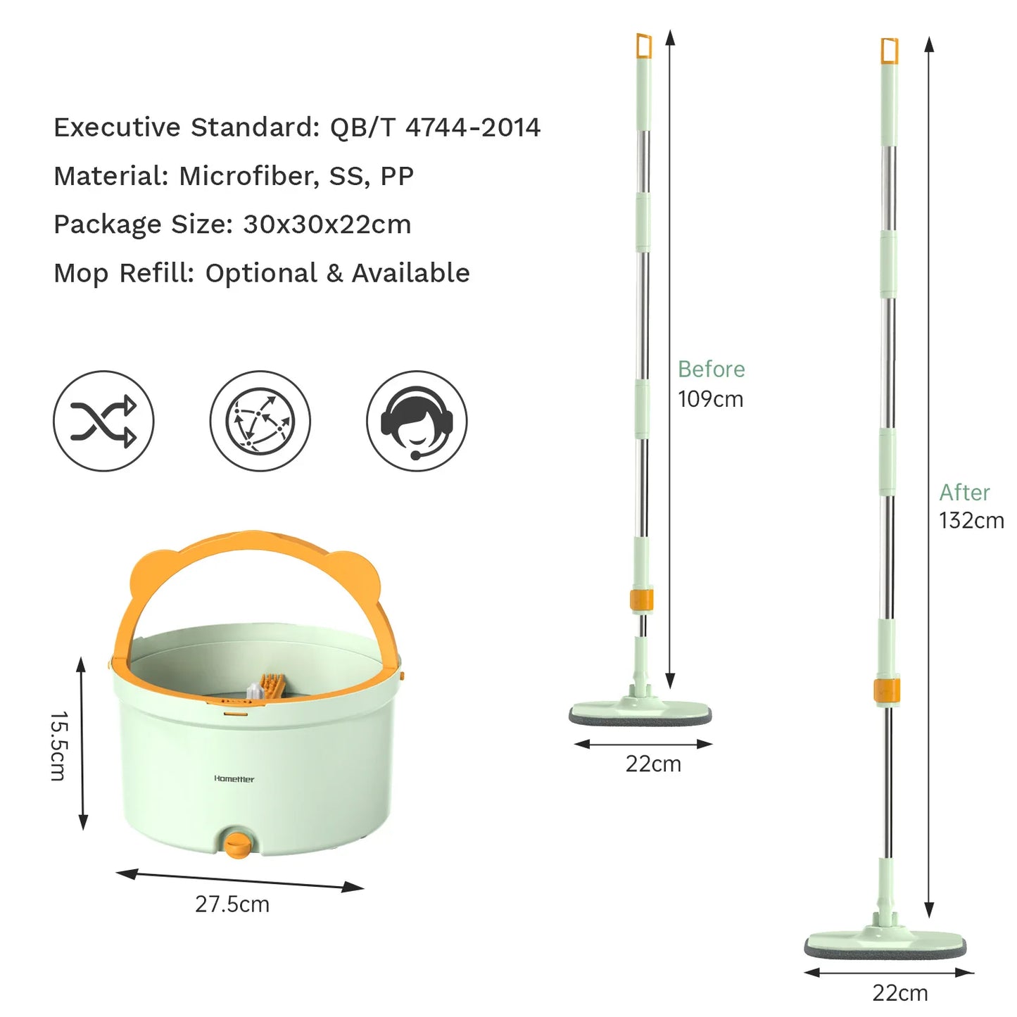 Selvrensende Gulvmoppe med Spand - Moppesystem